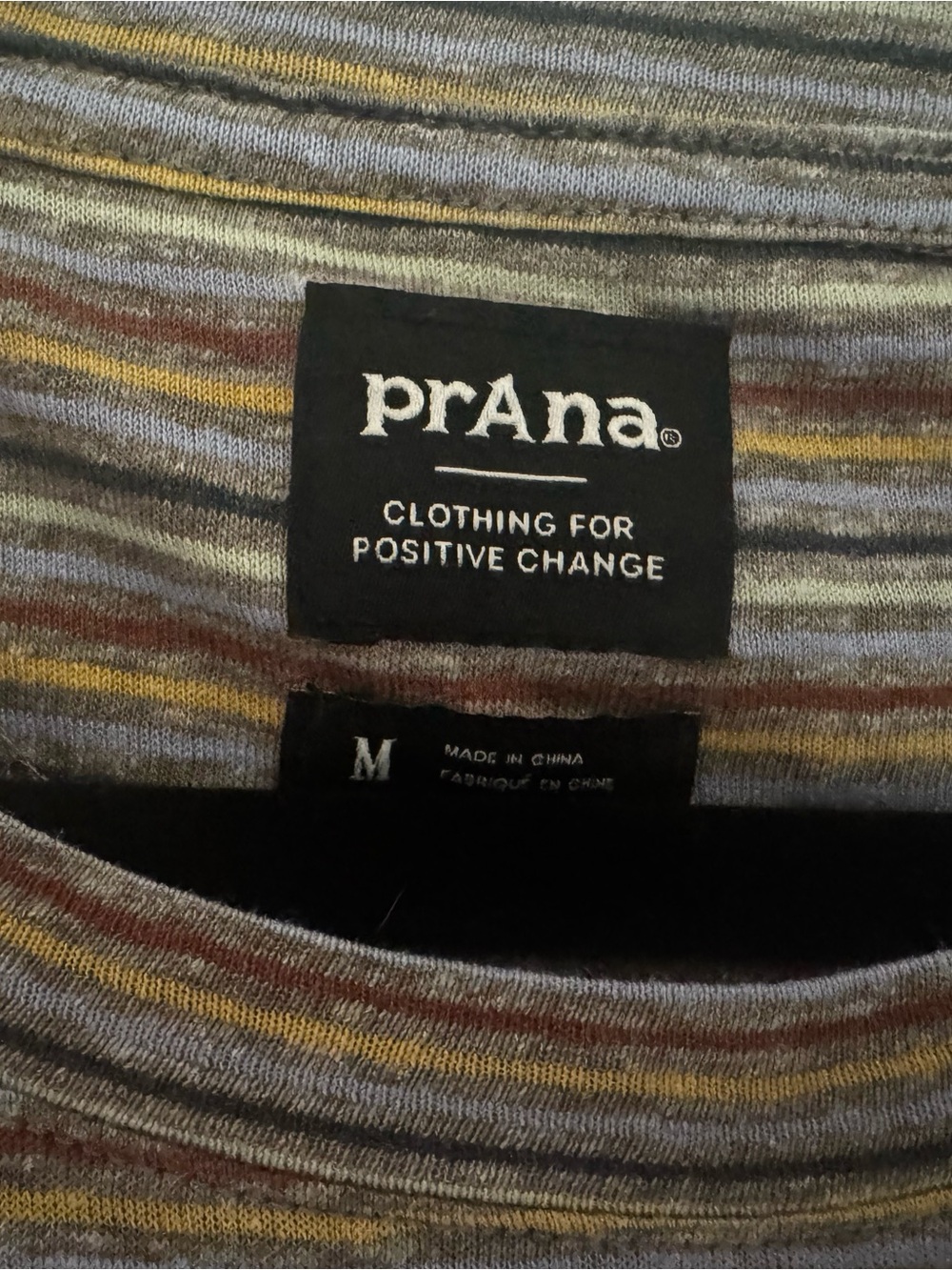 prAna Women’s Striped Crew Neck Tee in Gray and Mustard - Picture 2 of 4